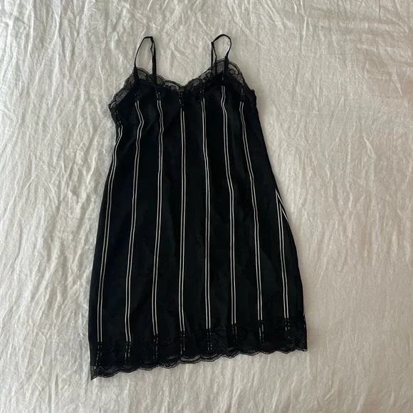 chinese dress ladies Pinstripe Lace Up Bust Tiered Short Cami Dress / Natural main image 0